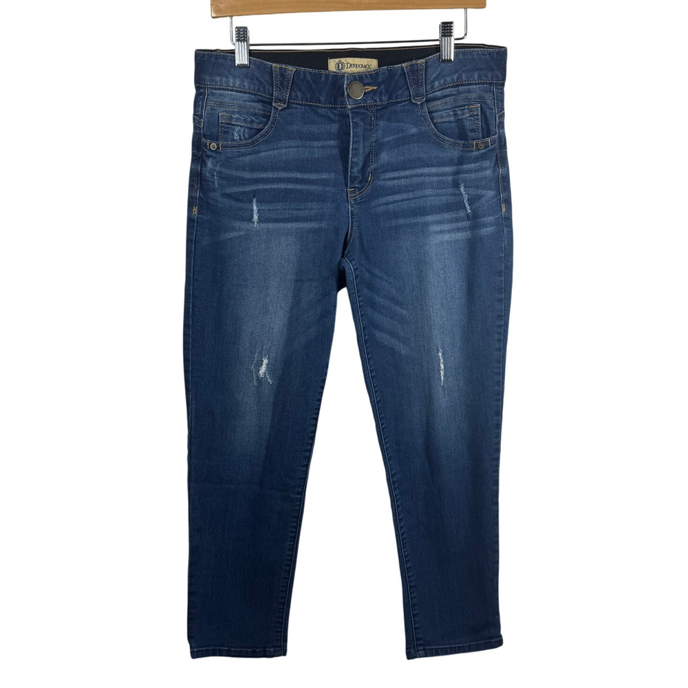 Democracy Jeans Women's 10 Blue Ab Technology Distressed Stretch Raw Hem Skinny